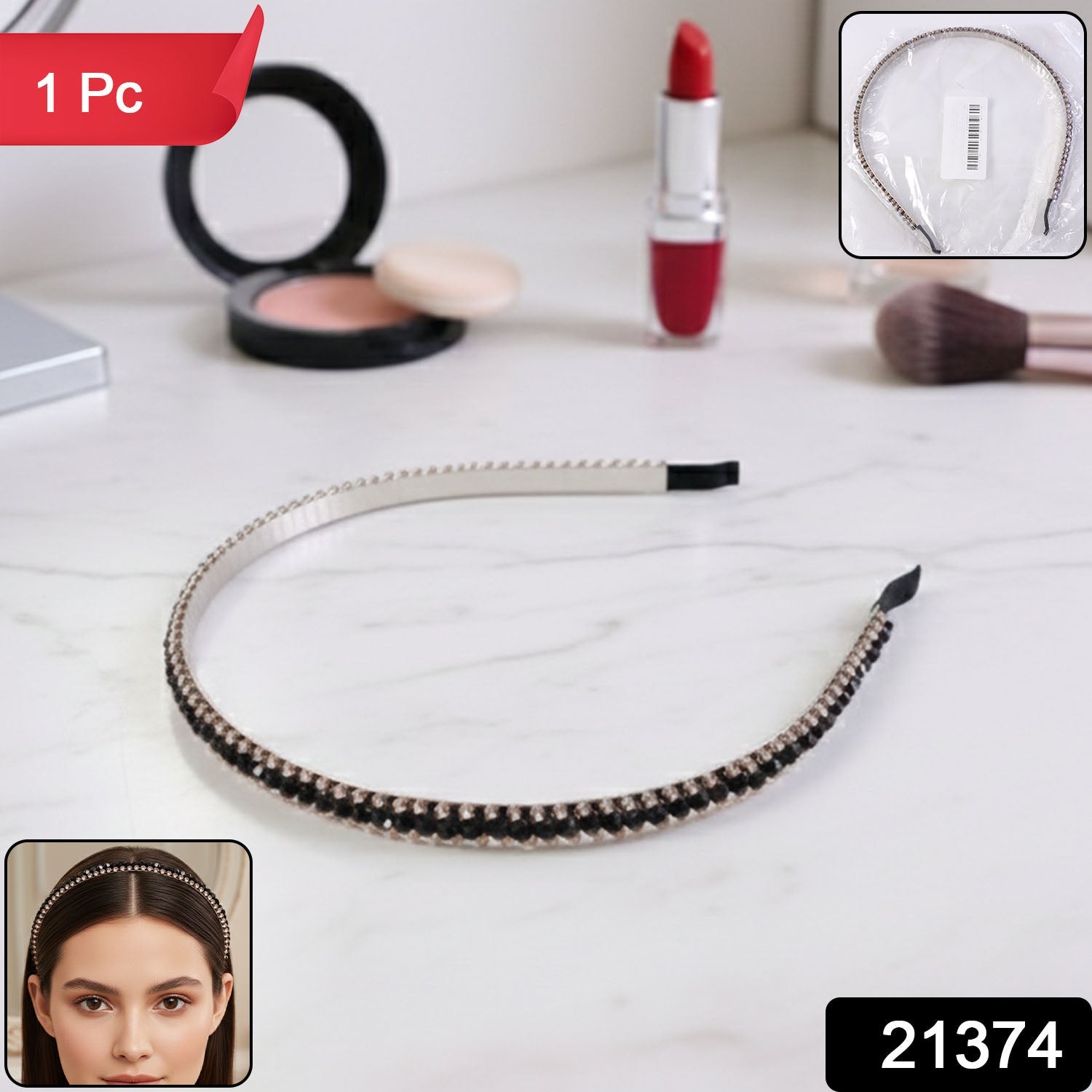 Black rhinestone headband for women with premium finish
