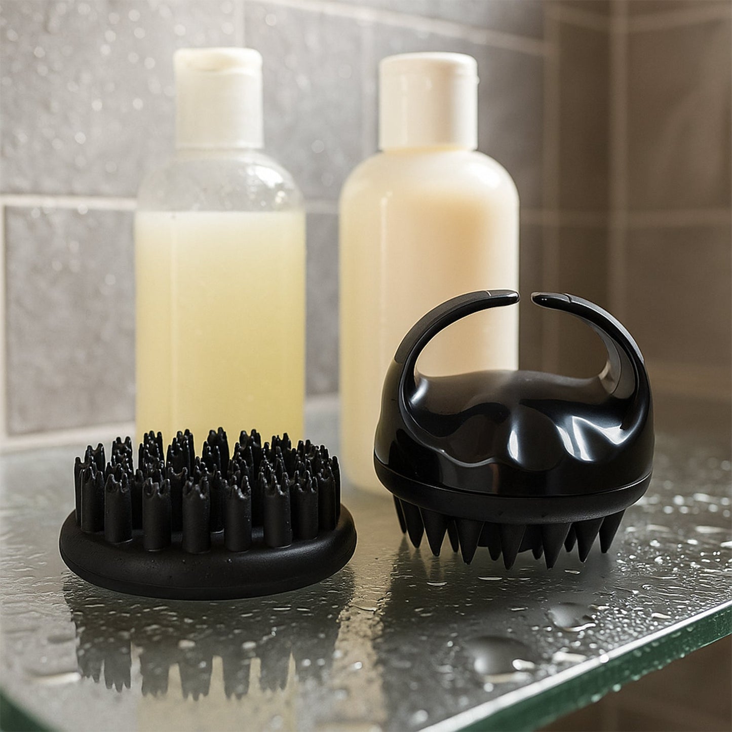 Waterproof scalp cleansing brush with soft silicone bristles