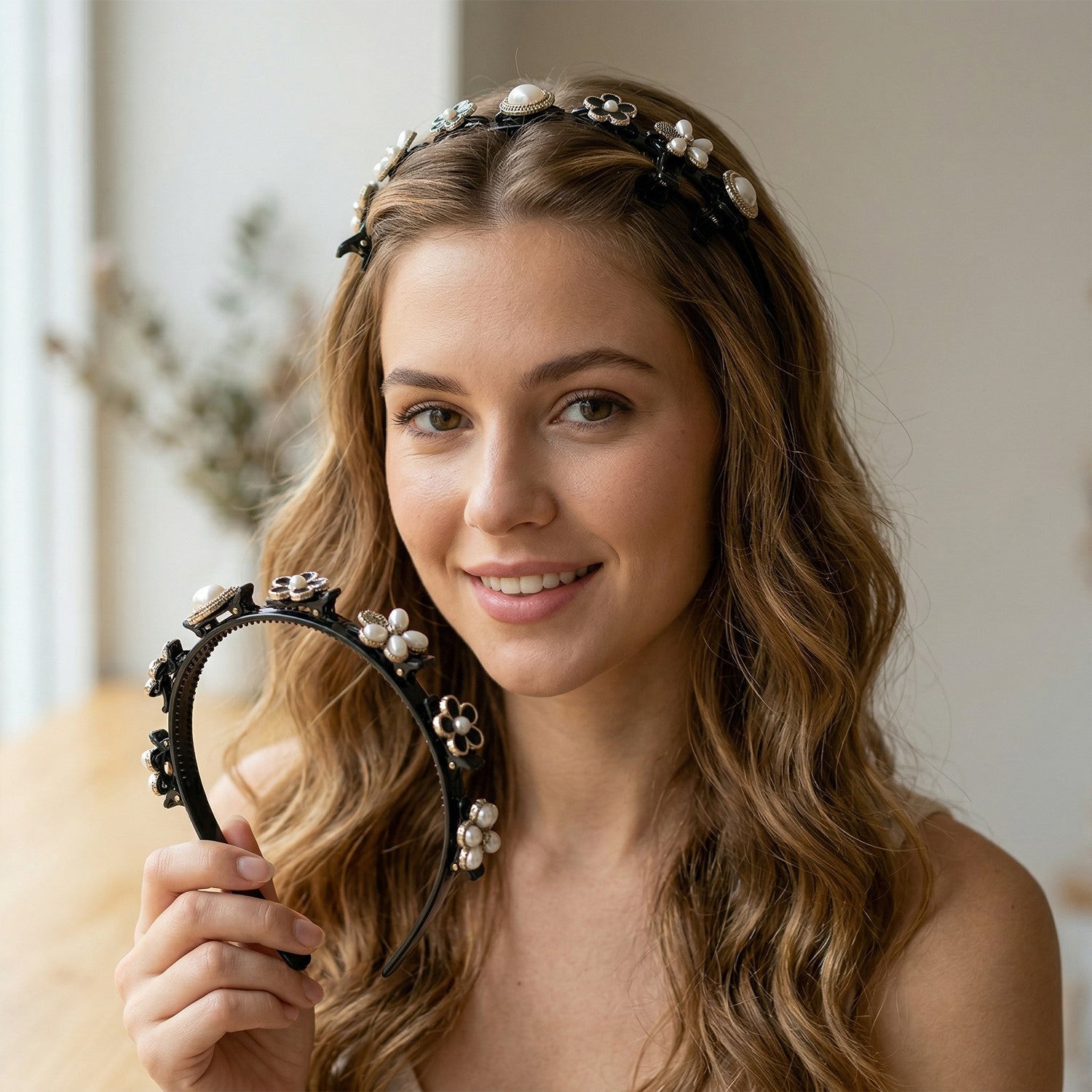 Girls floral bead headband, lightweight and durable