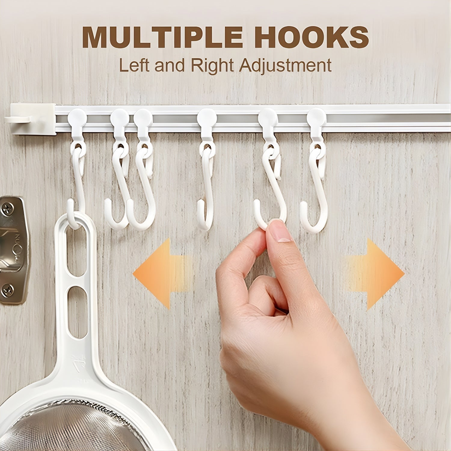 Kitchen organizer tool rack with adjustable hooks and adhesive mount