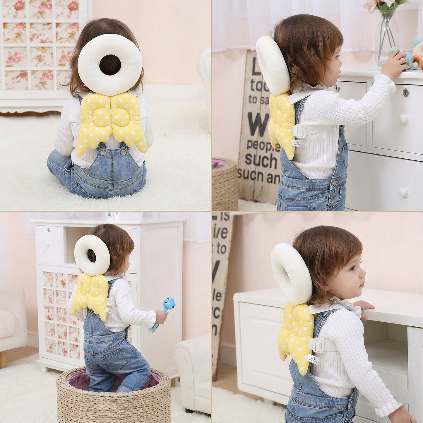 Breathable baby head protection pillow with adjustable straps