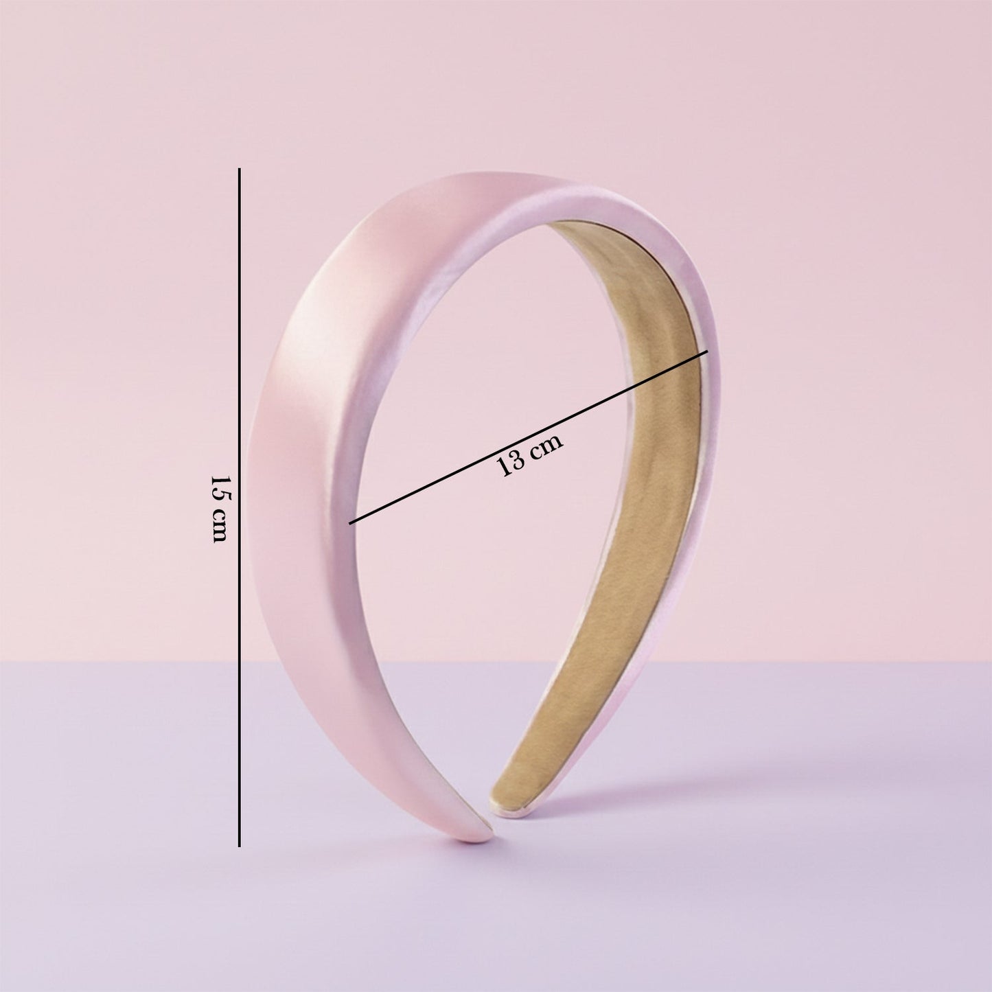 Detail shot emphasizing smooth satin finish of the padded hairband