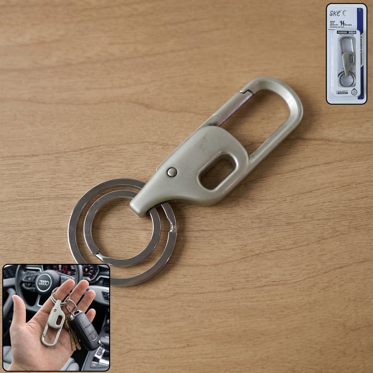 Heavy duty metal key holder with carabiner clip for secure key attachment