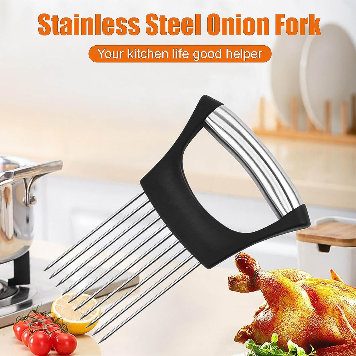 Front view of kitchen onion cutter and slicer tool