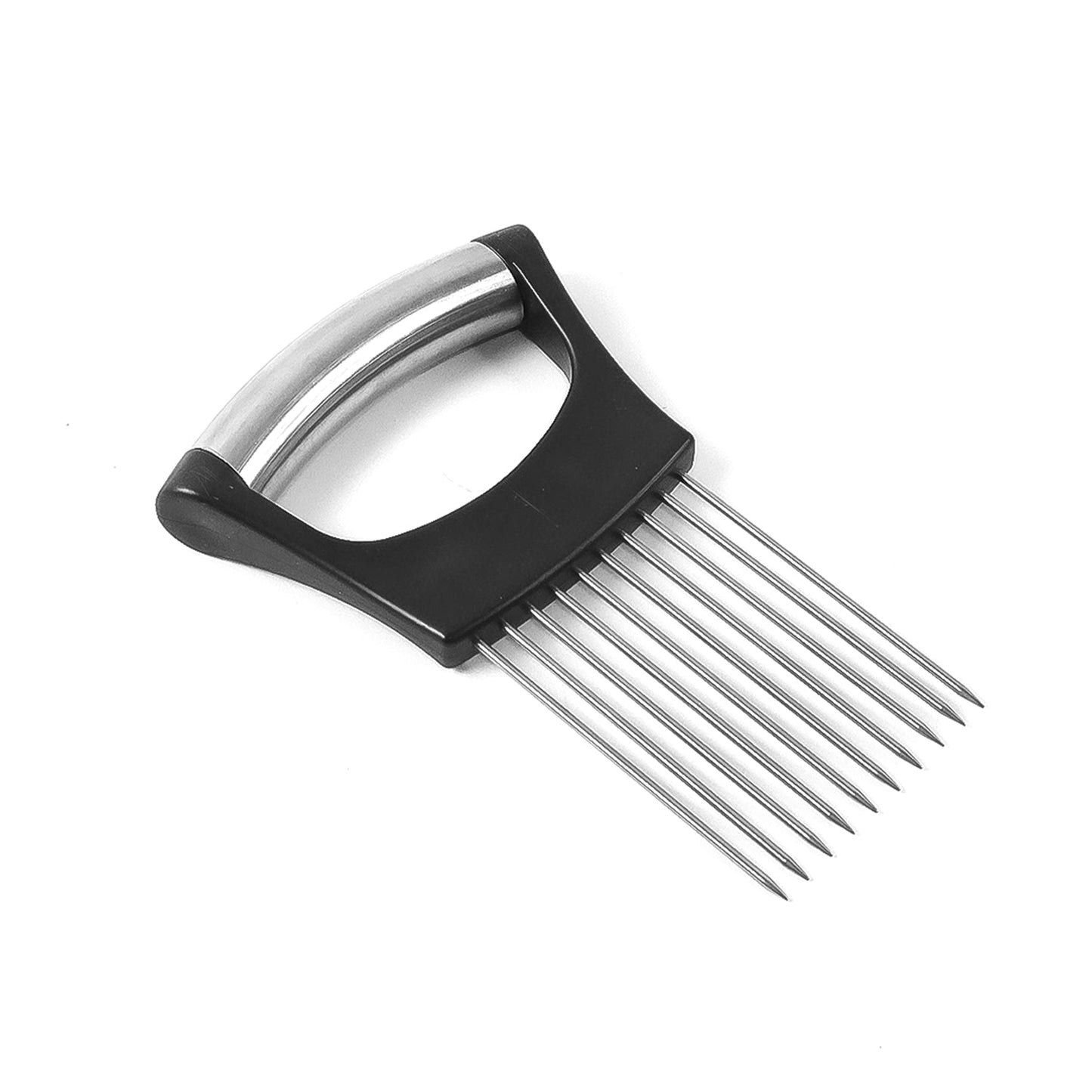 Close-up of precise vegetable slicing with onion cutter