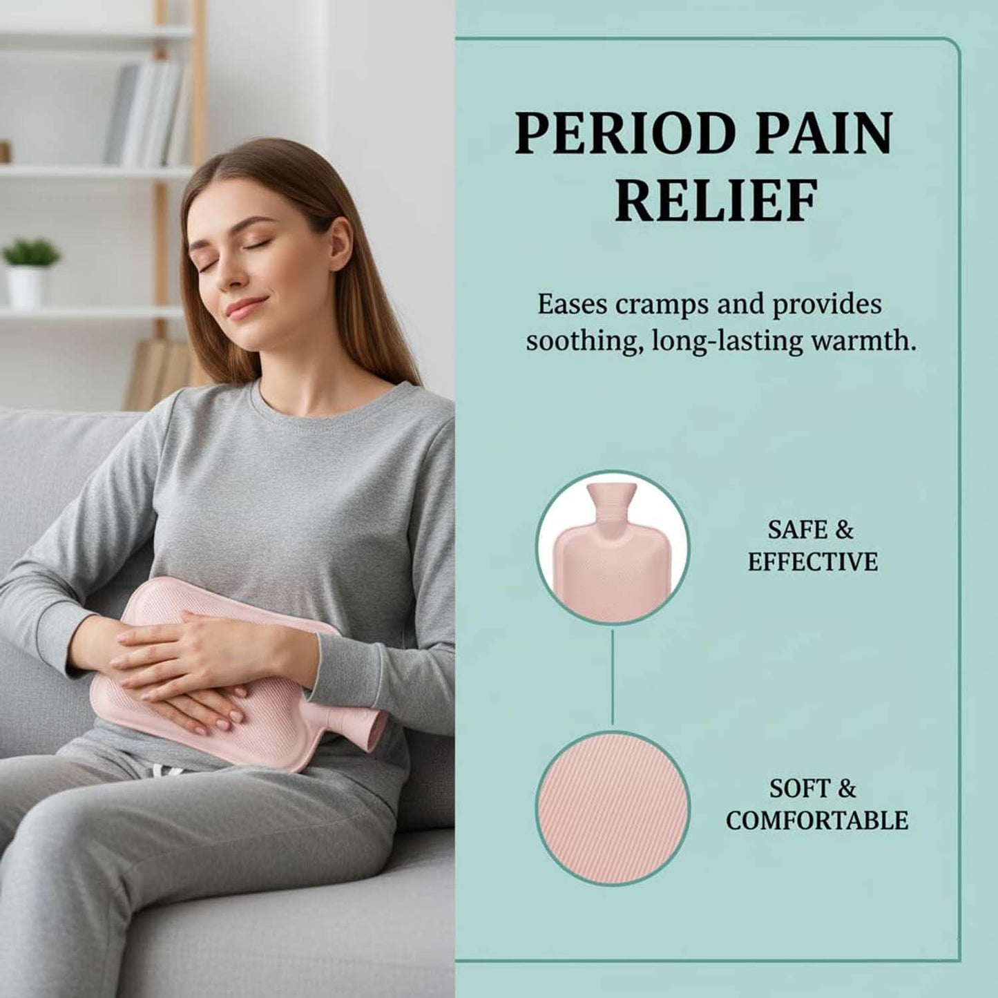 Leak-proof hot water bottle designed for muscle comfort and back pain relief