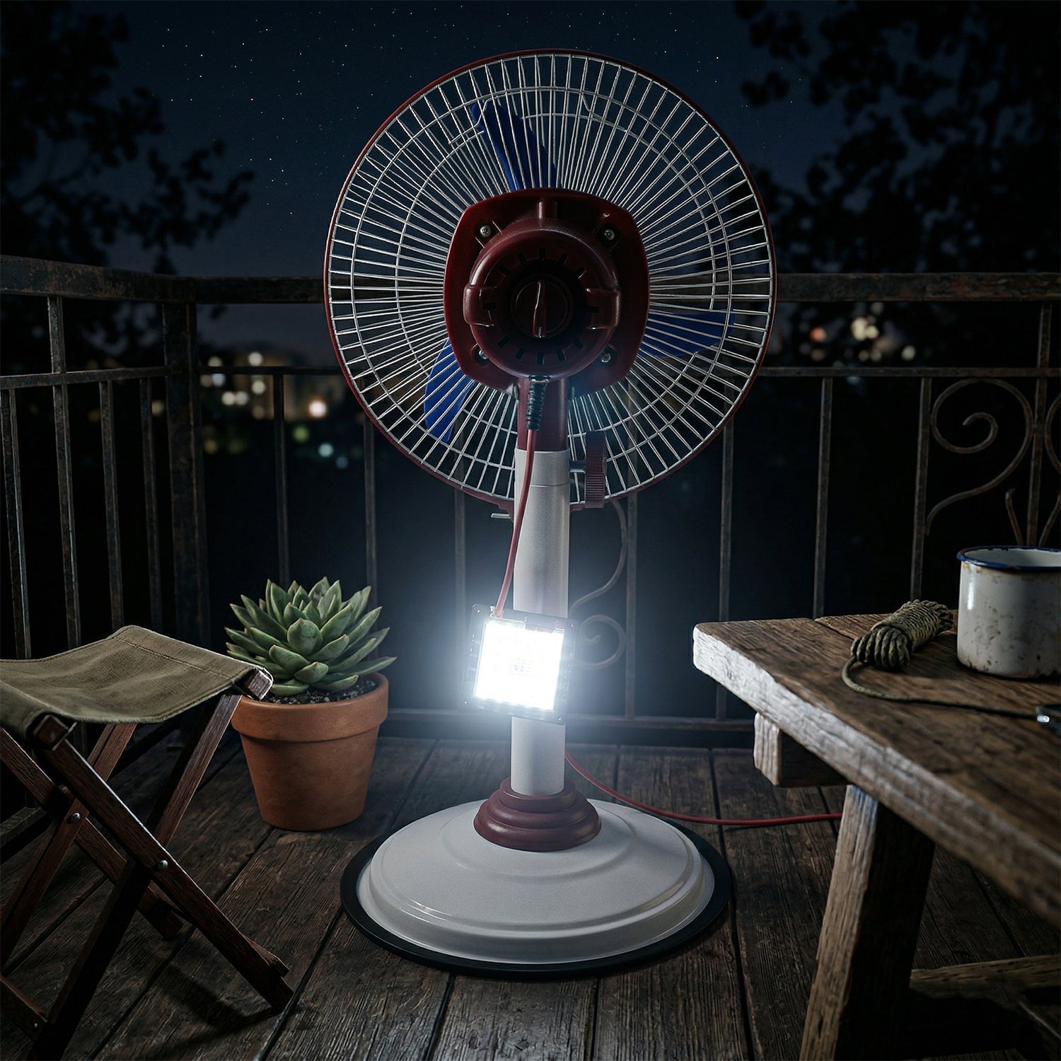 electric standing fan with built-in LED light for emergency lighting