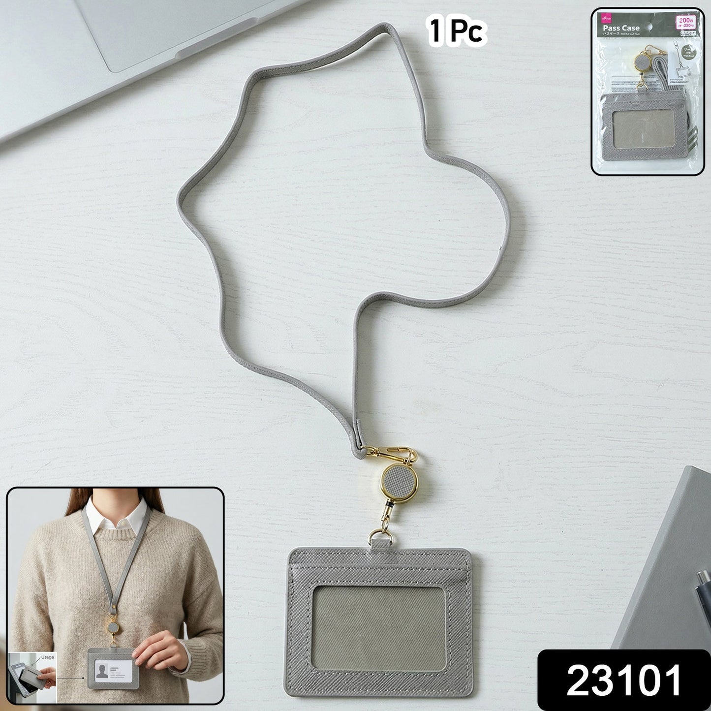 Office ID badge holder with lanyard and retractable reel for easy access