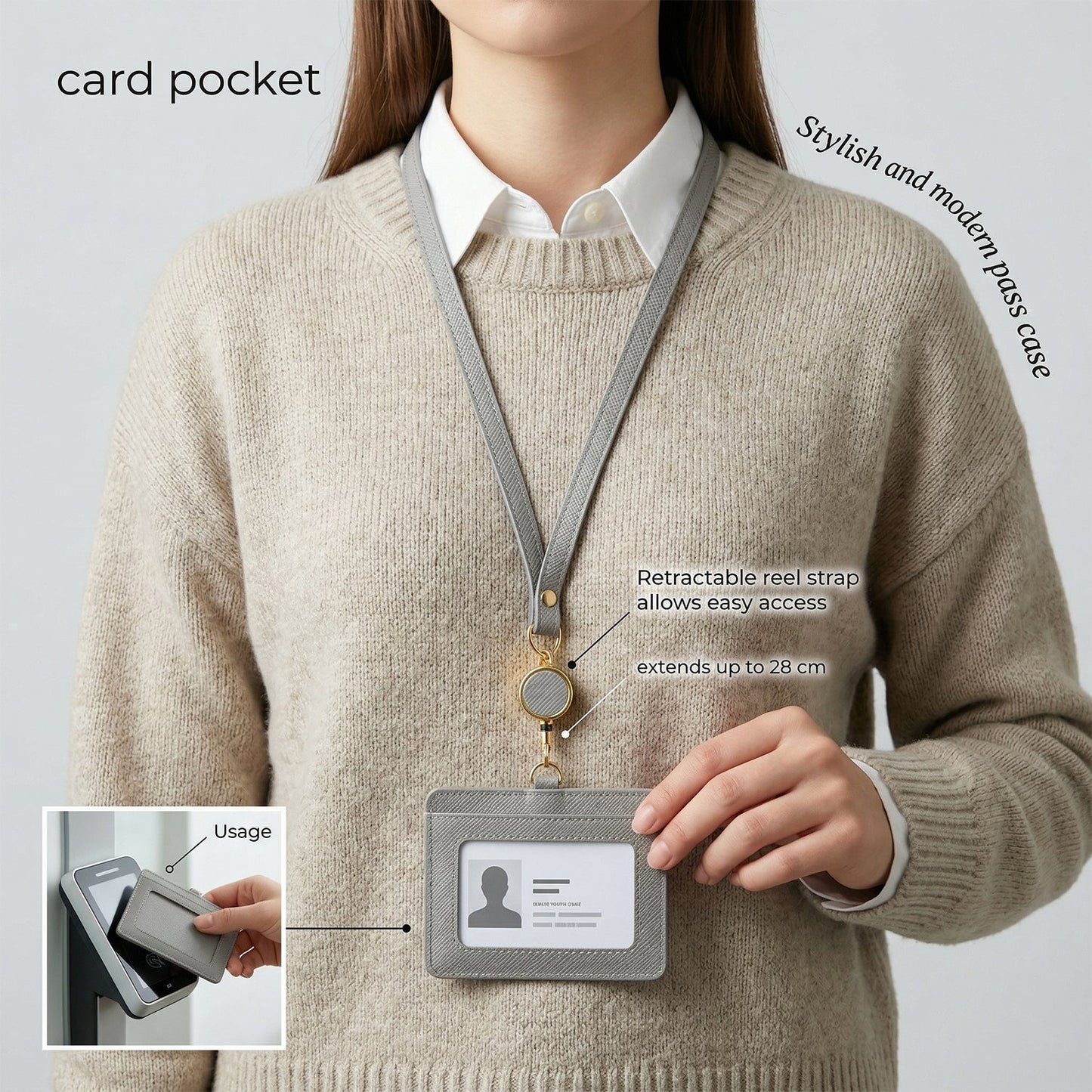 Students and employees using ID card holder with strap and clip