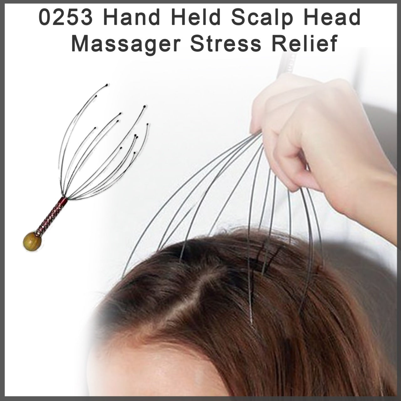 Person demonstrating the ease of use of the handheld scalp massager for head and scalp massage.