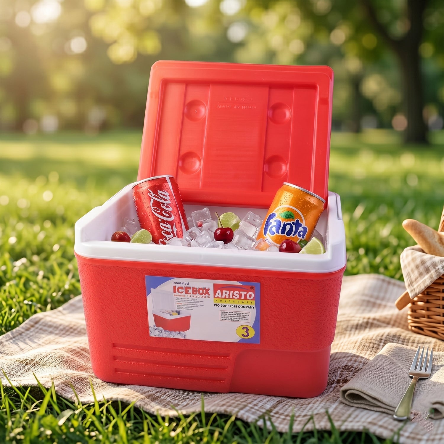 Compact insulated beverage cooler box 3 litre in red