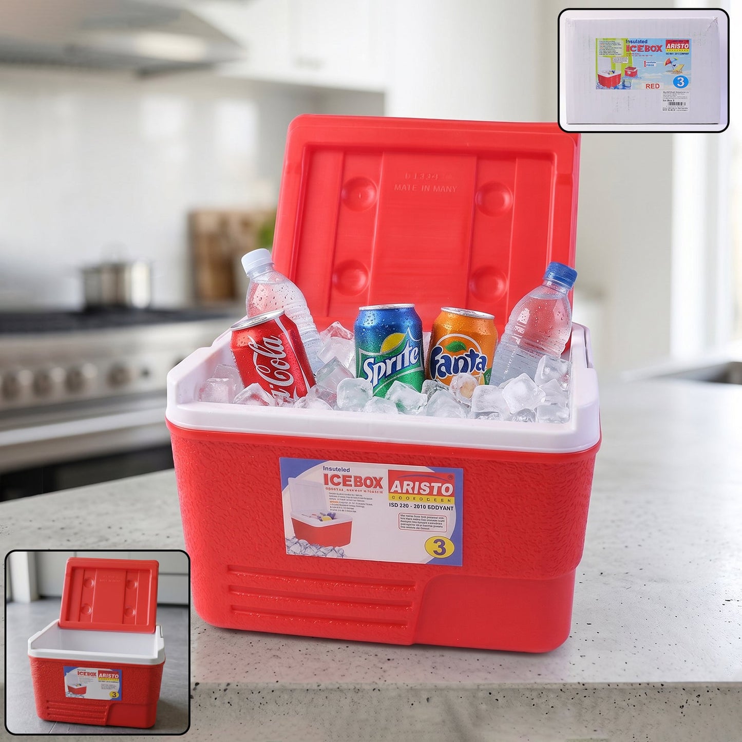 Heavy duty insulated ice box cooler 3 litre red portable for outdoor use