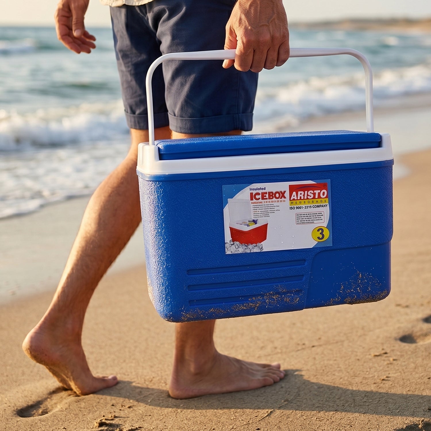 Blue travel-ready insulated cooler box perfect for camping and picnics