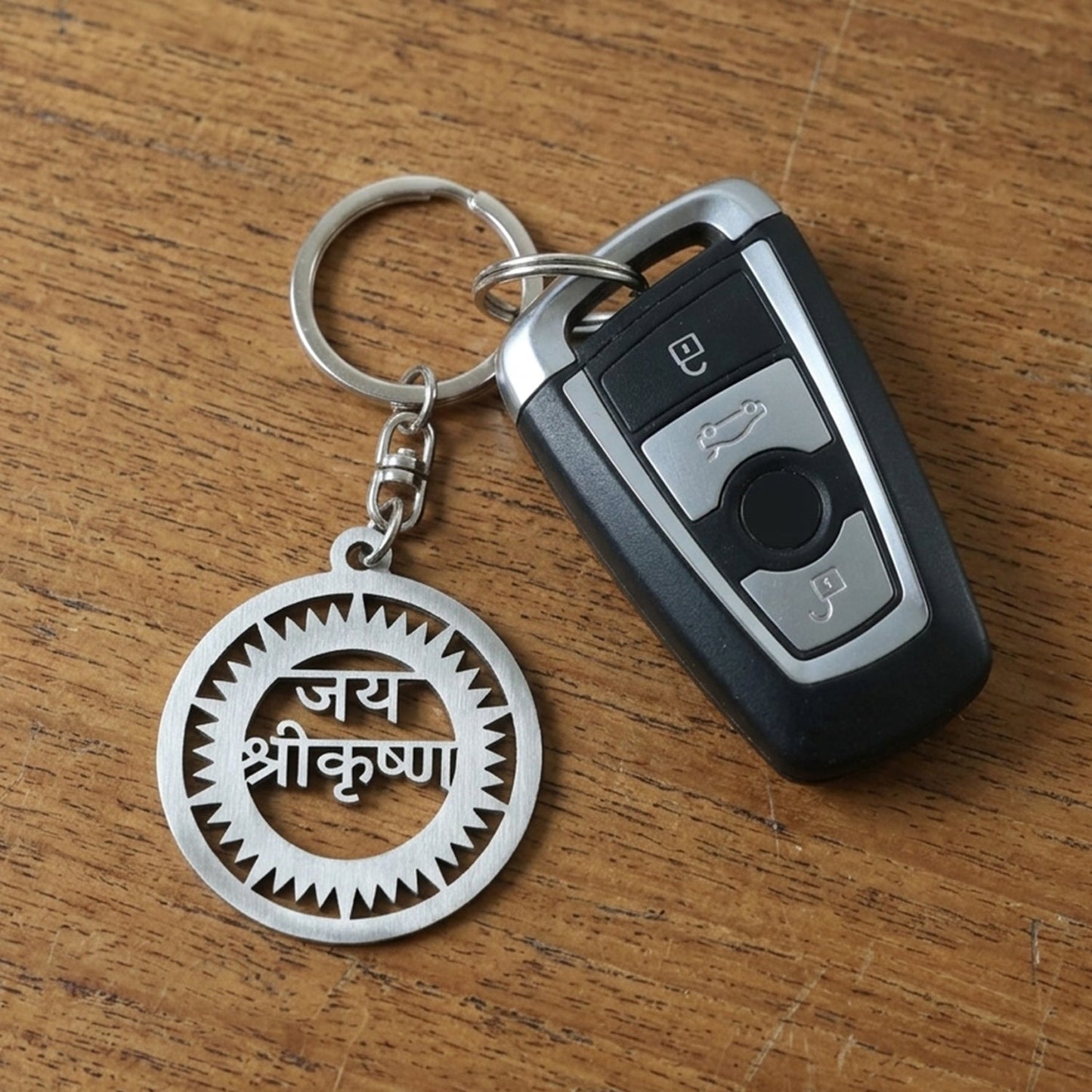 Durable Krishna keychain with engraved religious design