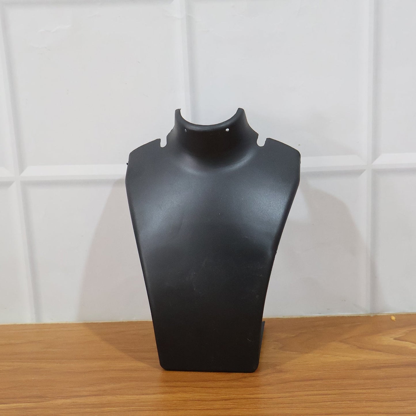 Back view of sturdy black necklace display stand mannequin bust in India
