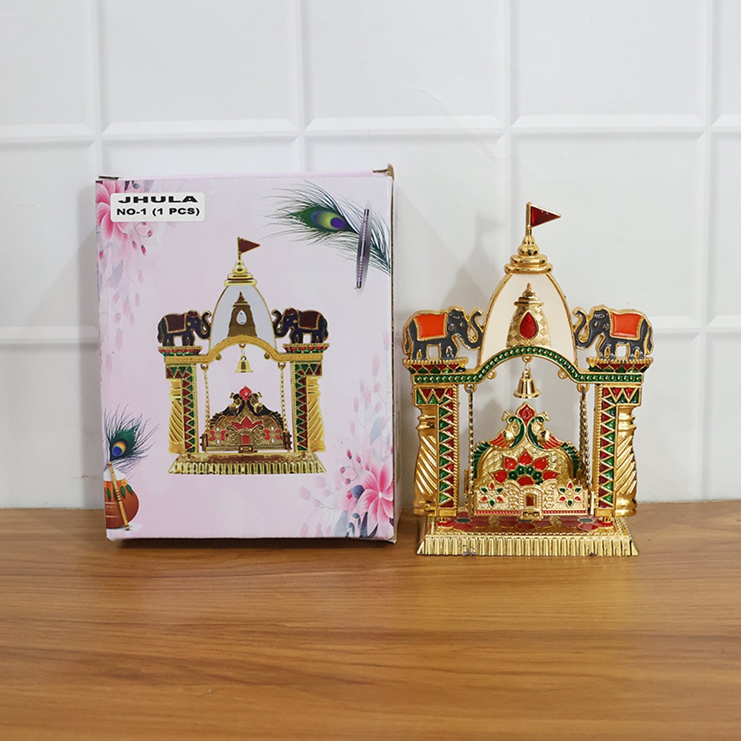 Handcrafted jhula mandir decoration adding elegance to home worship