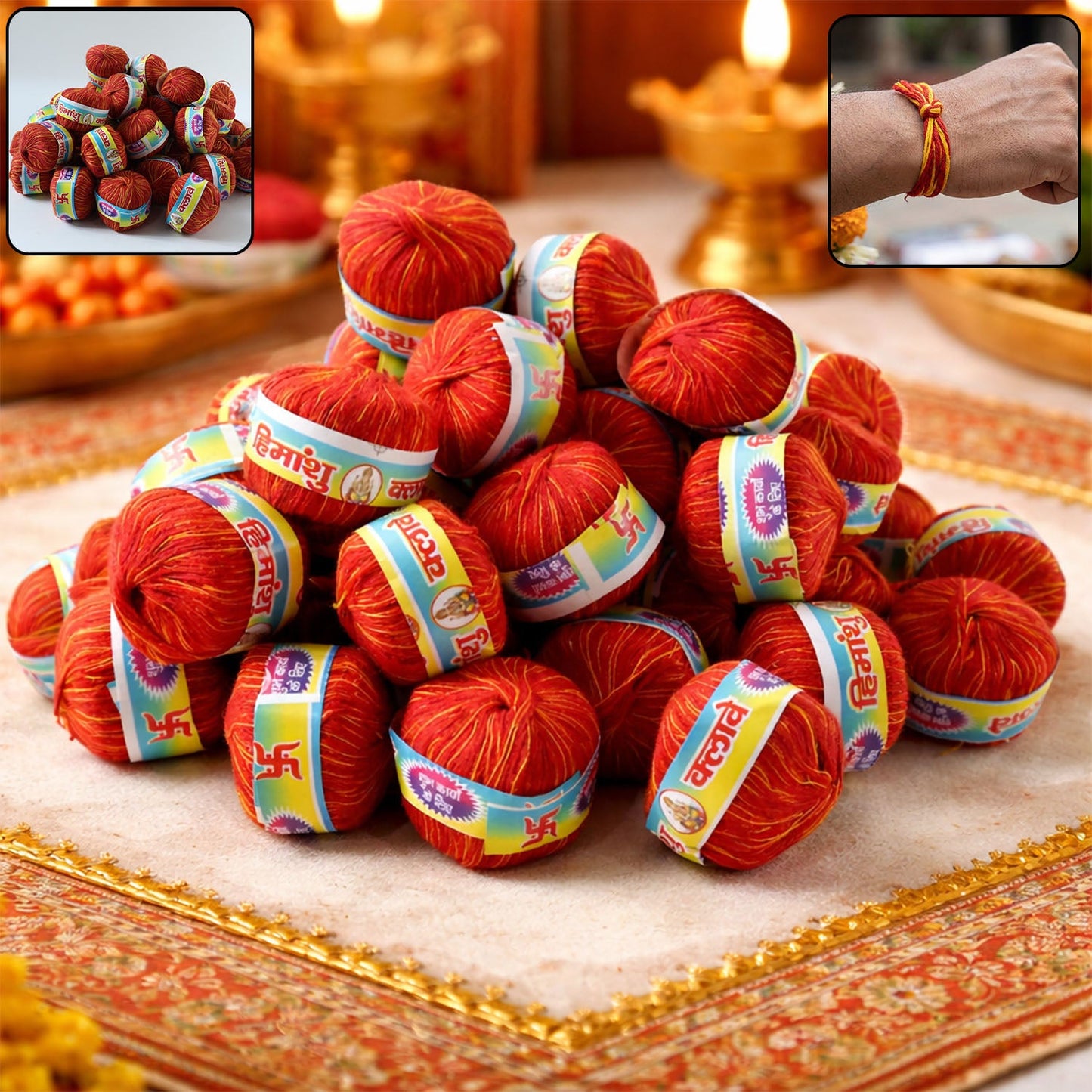 48-piece set of sacred cotton threads for pooja rituals and religious ceremonies