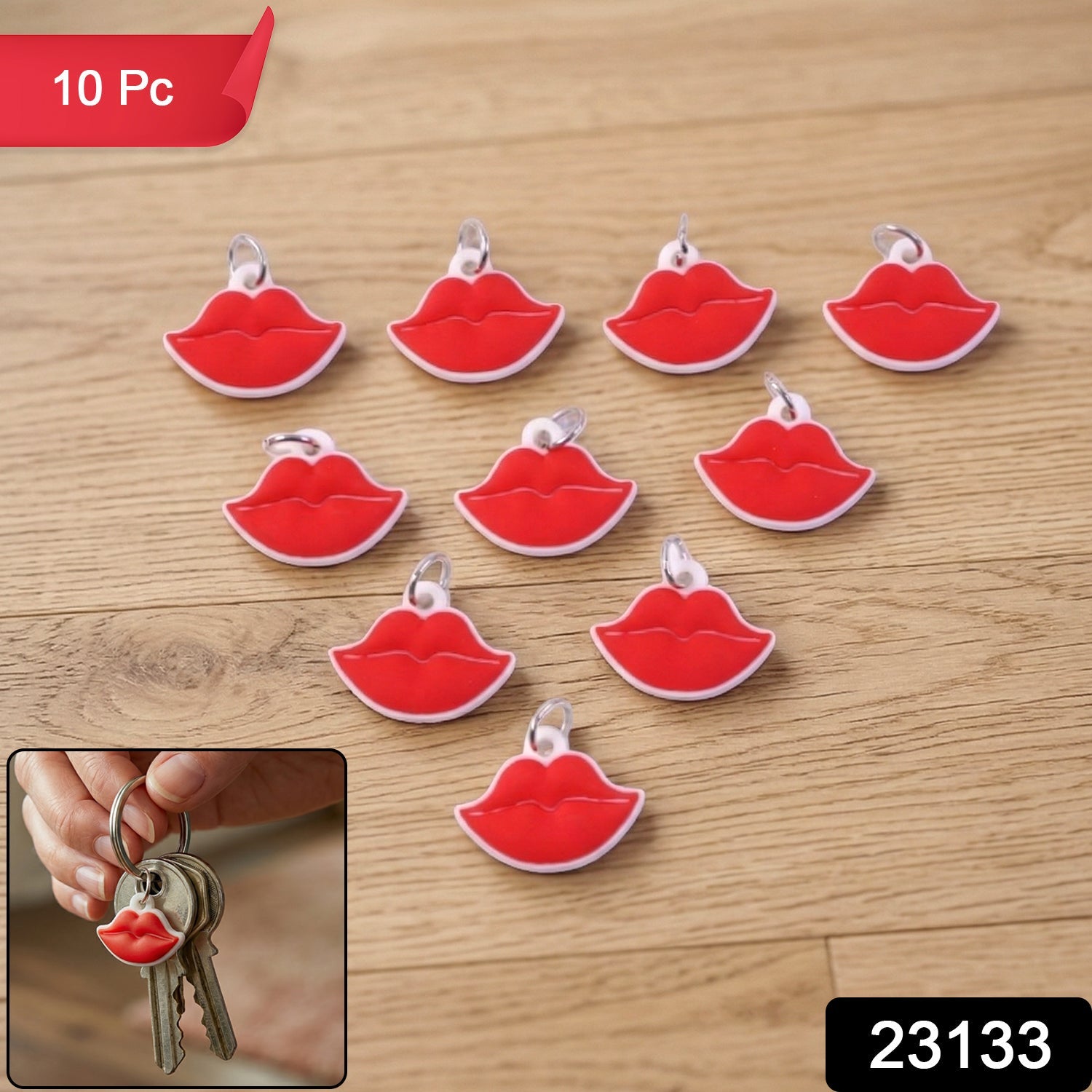 Set of 10 trendy lips-shaped bag charms and keychains