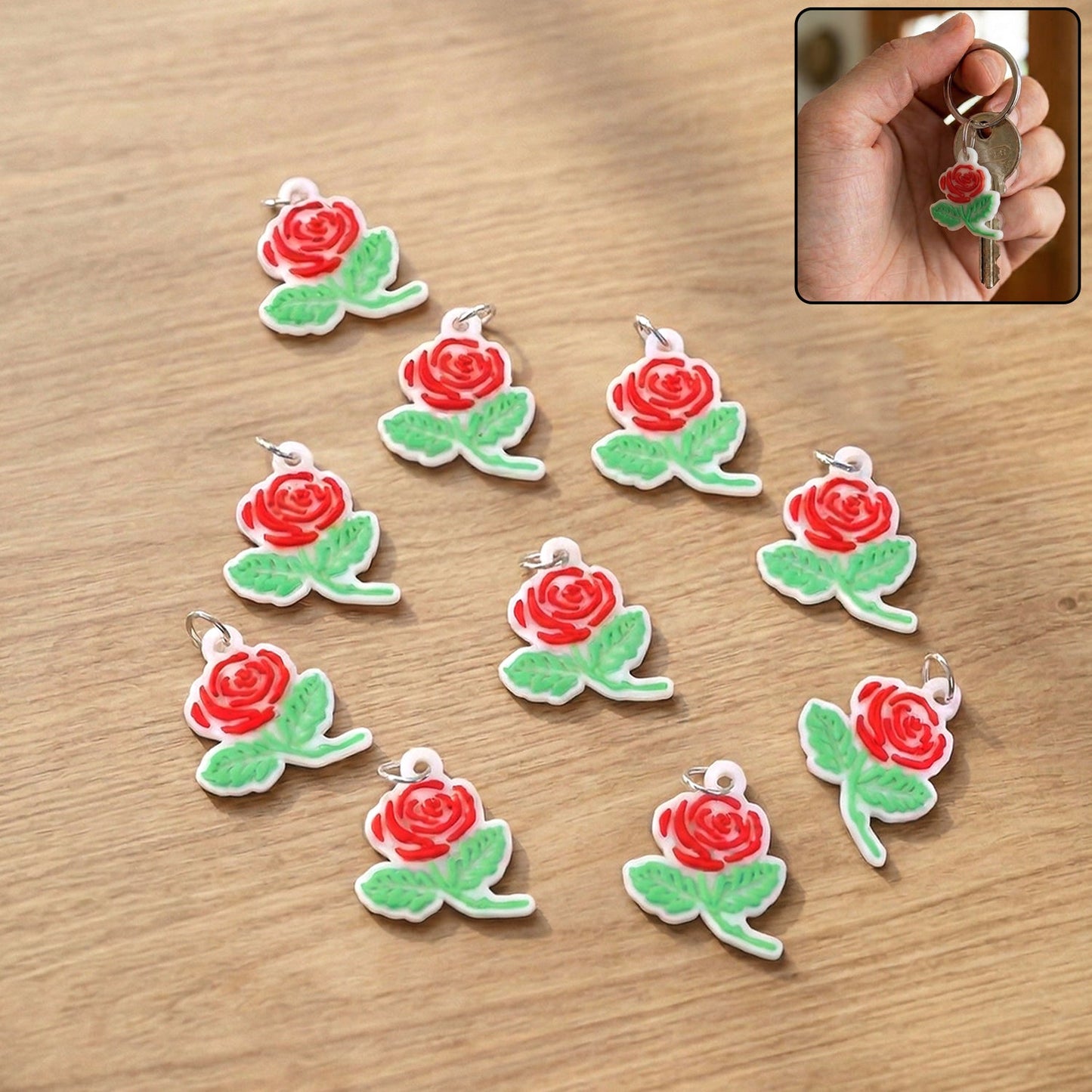 Rose flower design bag charm and keychain set