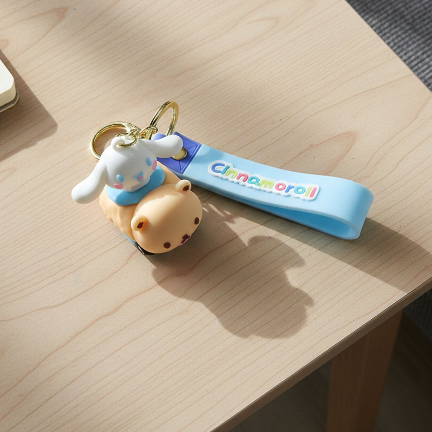 Cartoon dog silicone keychain with flexible strap and metal key ring