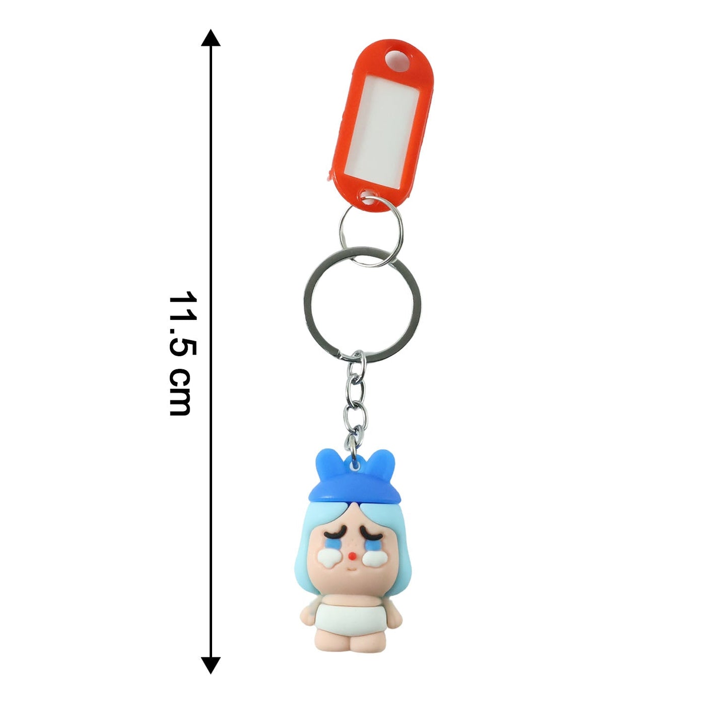Size chart for cartoon baby character keychain showing length and width dimensions.