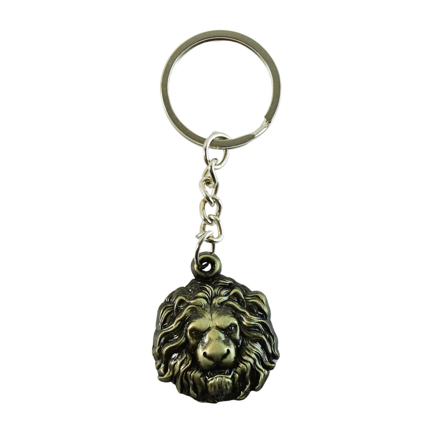 Detailed view of royal lion metal keychain with durable finish