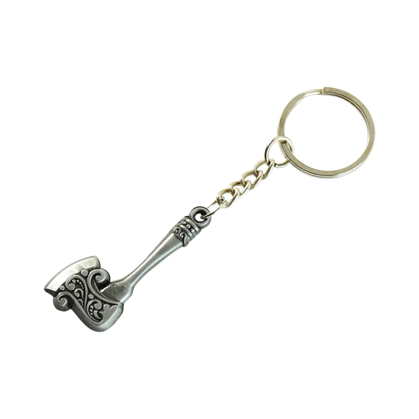 Vintage-style metal axe keychain attached to a set of keys