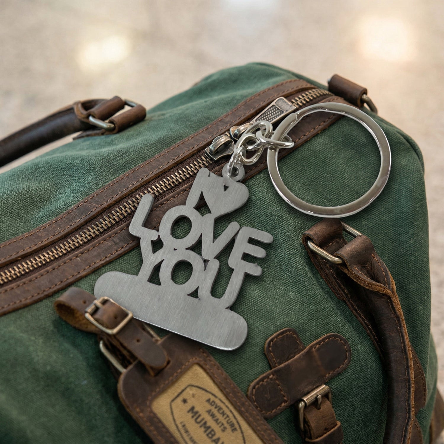 Durable metal 'Love You' keychain with secure key ring