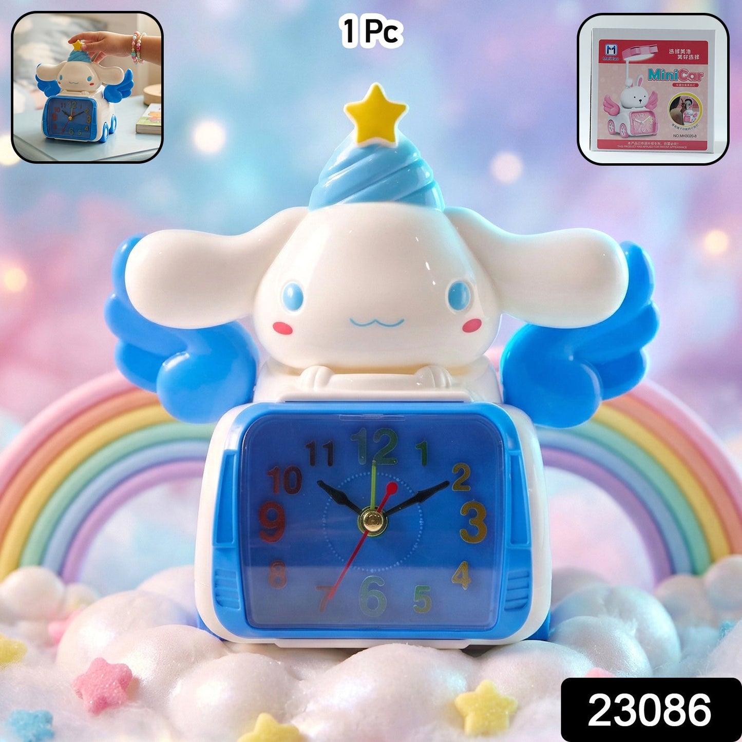 Cute bunny angel table clock with vibrant dial for kids' room decor