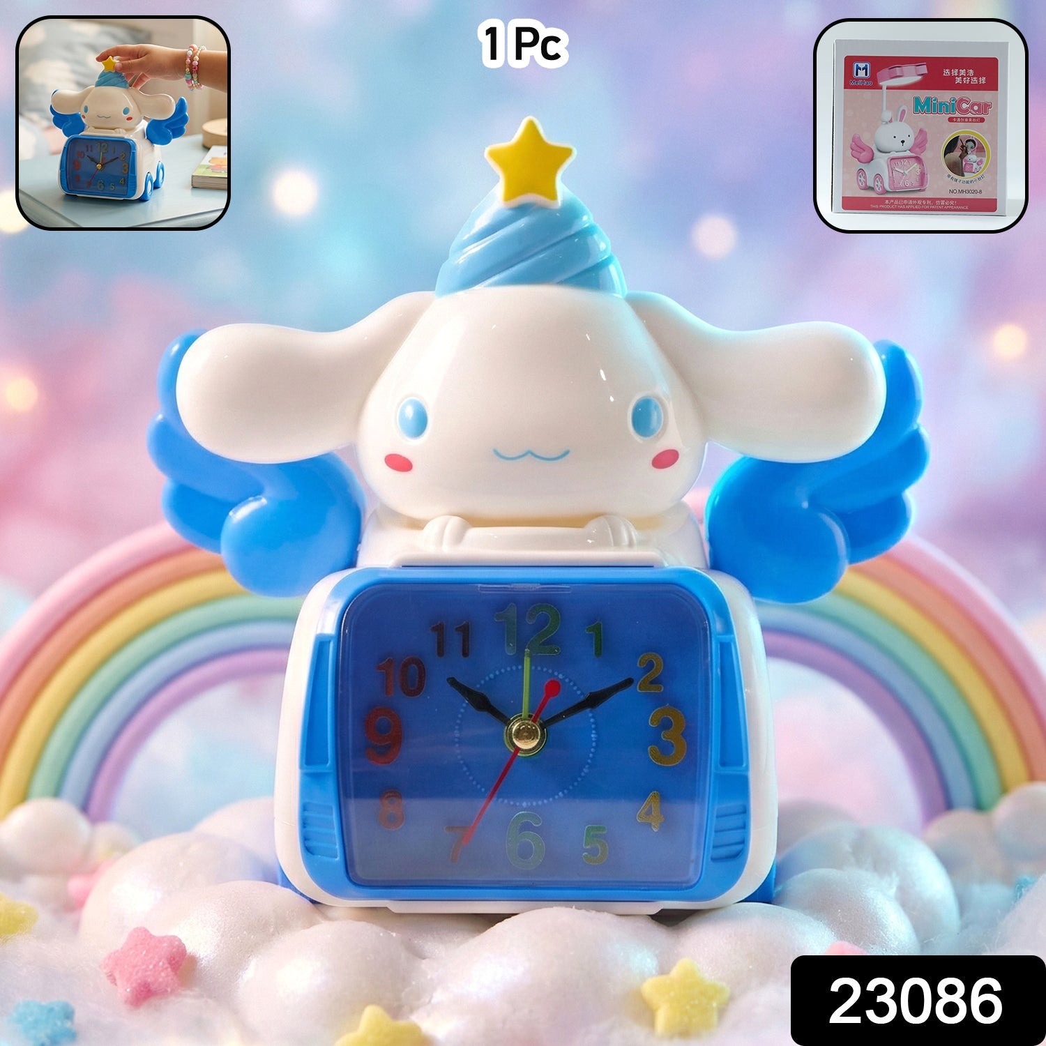 Cute bunny angel table clock with vibrant dial for kids' room decor