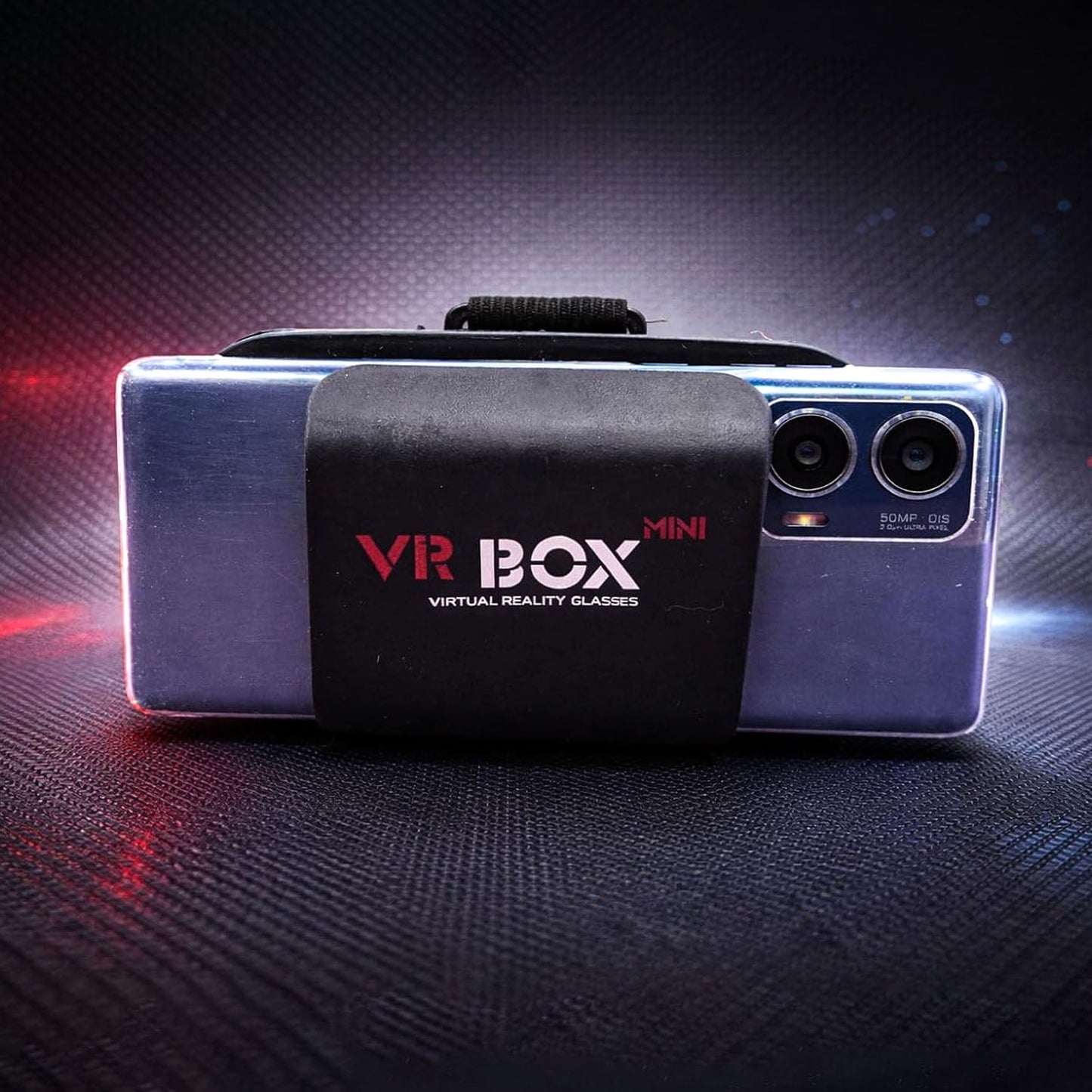 Person using  VR Box headset enjoying immersive smartphone virtual reality