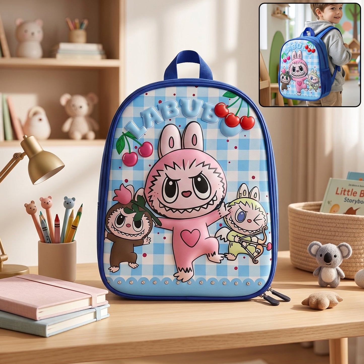 Small 12 inch kids school bag with playful cartoon design