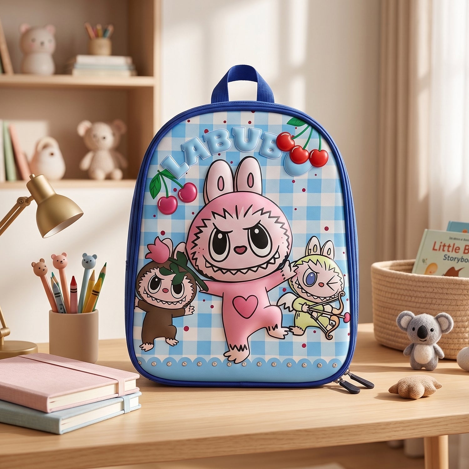 Gingham print EVA kids school bag, durable and lightweight