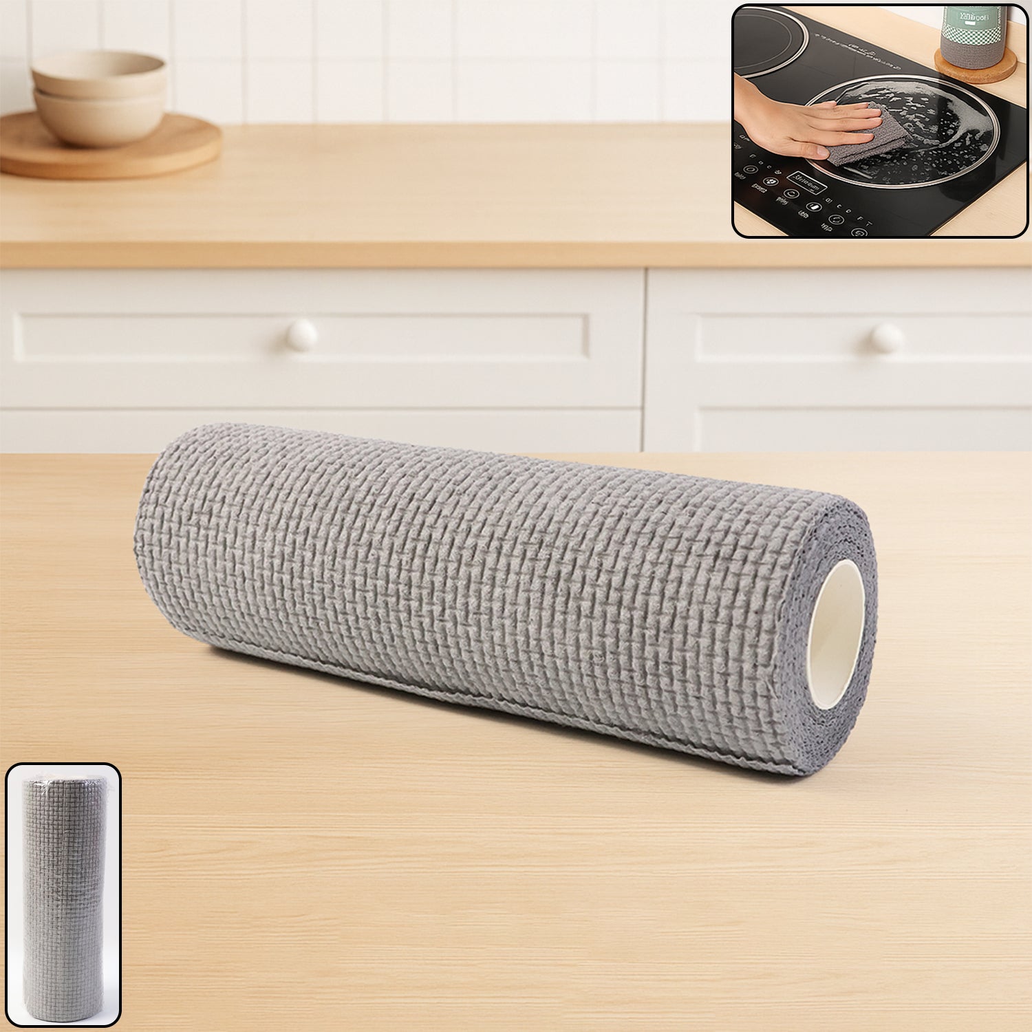 Disposable kitchen cleaning cloth roll with textured waffle sheets for effective scrubbing