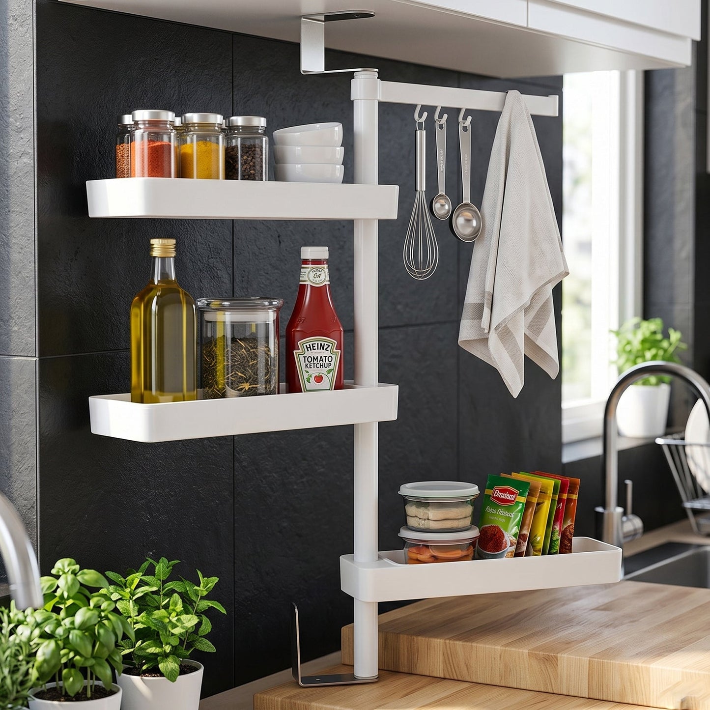 Rotating shelf used as bathroom organizer for toiletries and beauty products