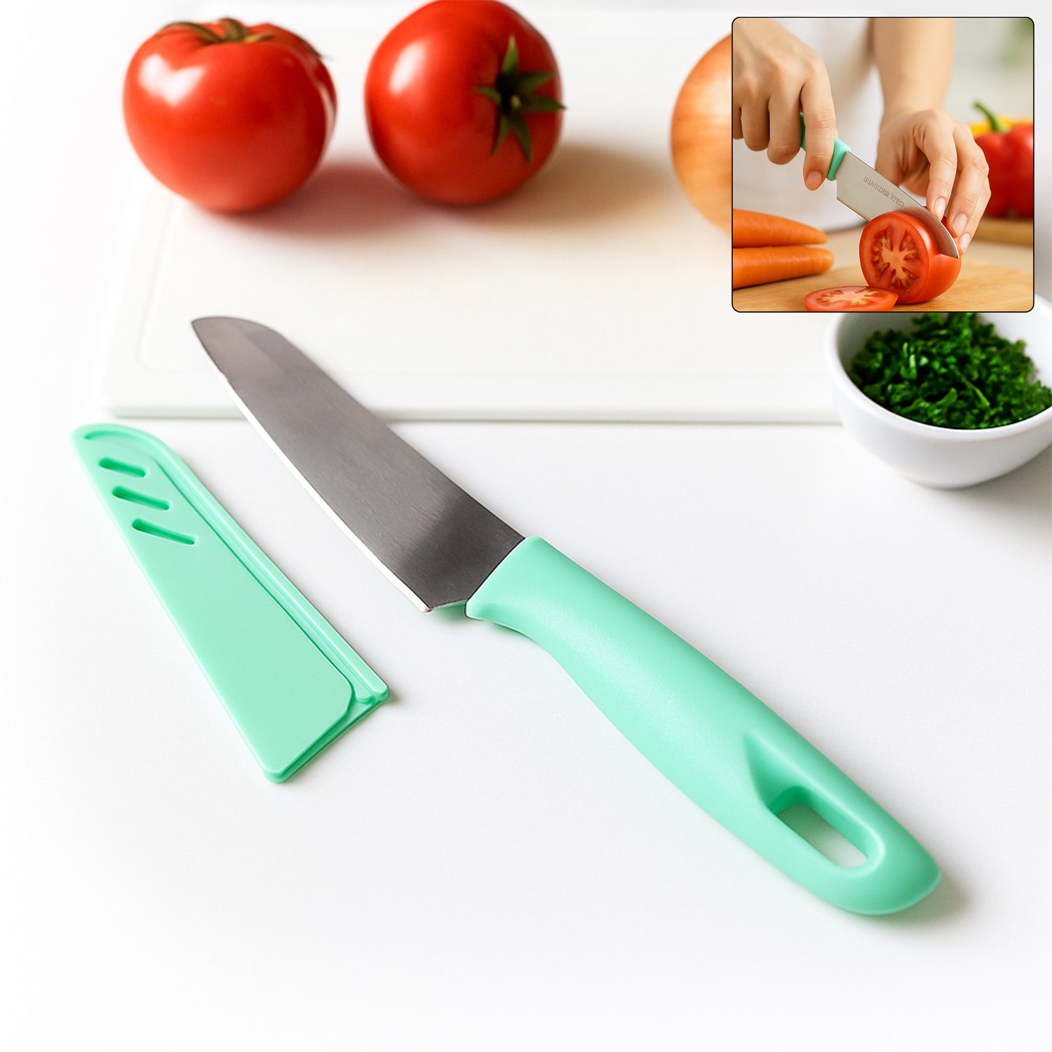 Stainless steel kitchen knife with sharp blade and ergonomic soft grip handle