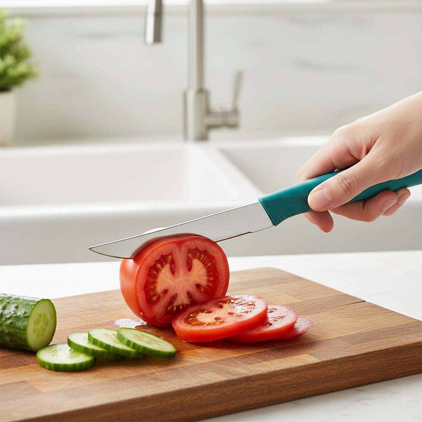 Sharp stainless steel blades in fruit and vegetable cutting knife set