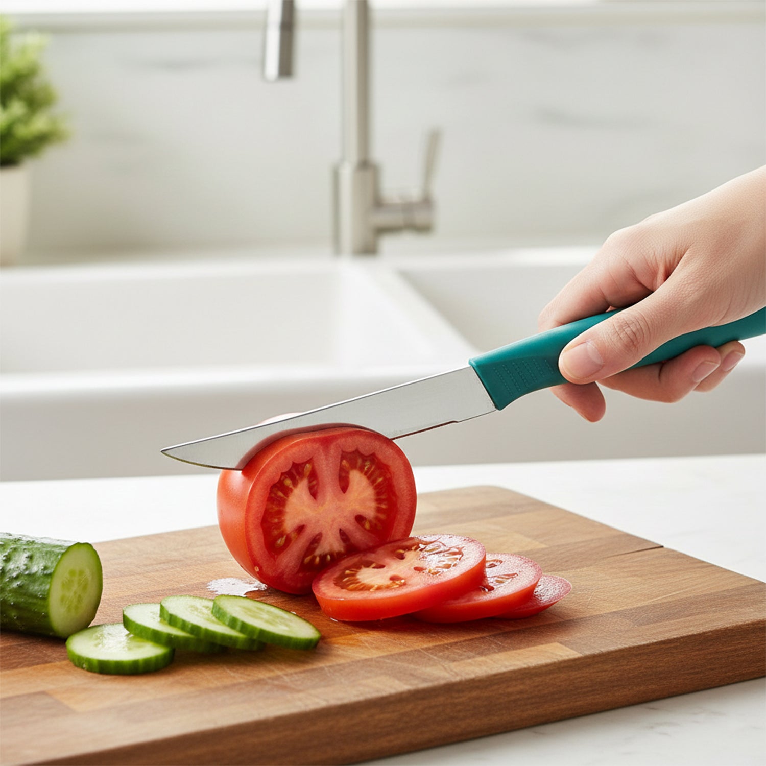 Sharp stainless steel blades in fruit and vegetable cutting knife set