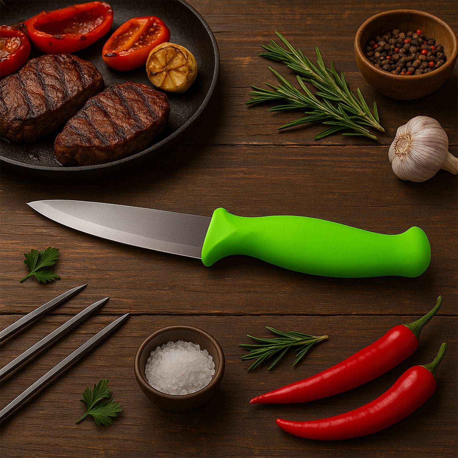 Close-up of stainless steel multipurpose kitchen knife blade