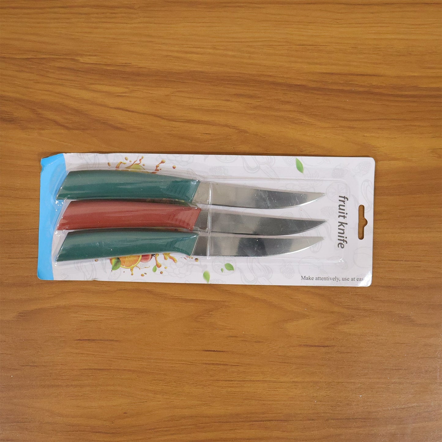 Set of three multipurpose stainless steel kitchen knives for daily food prep