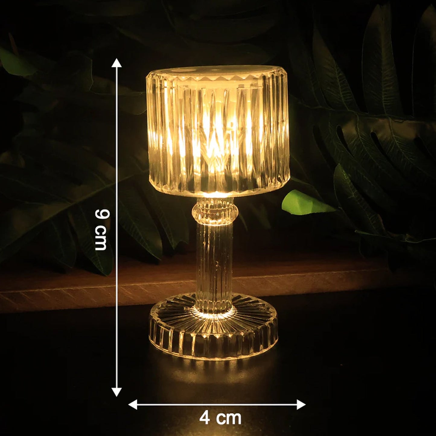 Elegant wine glass styled LED crystal-effect table lamps with glowing light