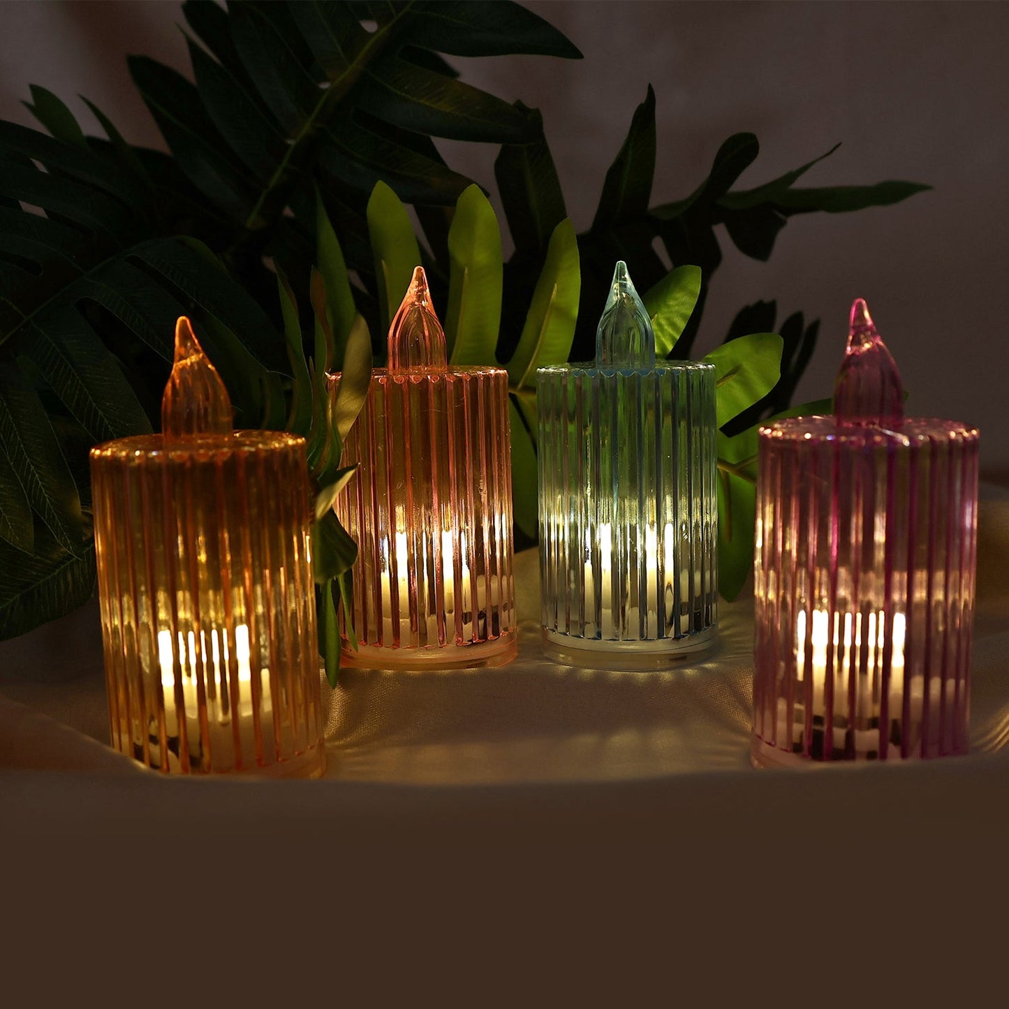 Set of 24 LED flameless candles with ribbed crystal-effect body