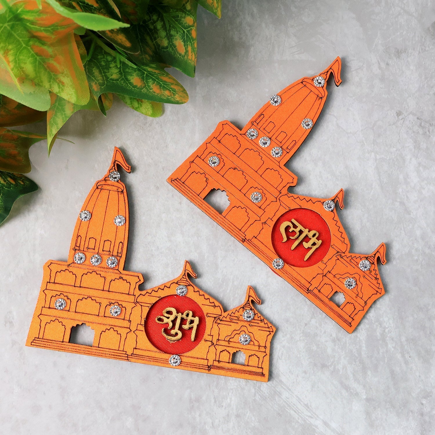 Shubh Labh Temple wall sticker with vibrant orange and golden design for festive home décor.
