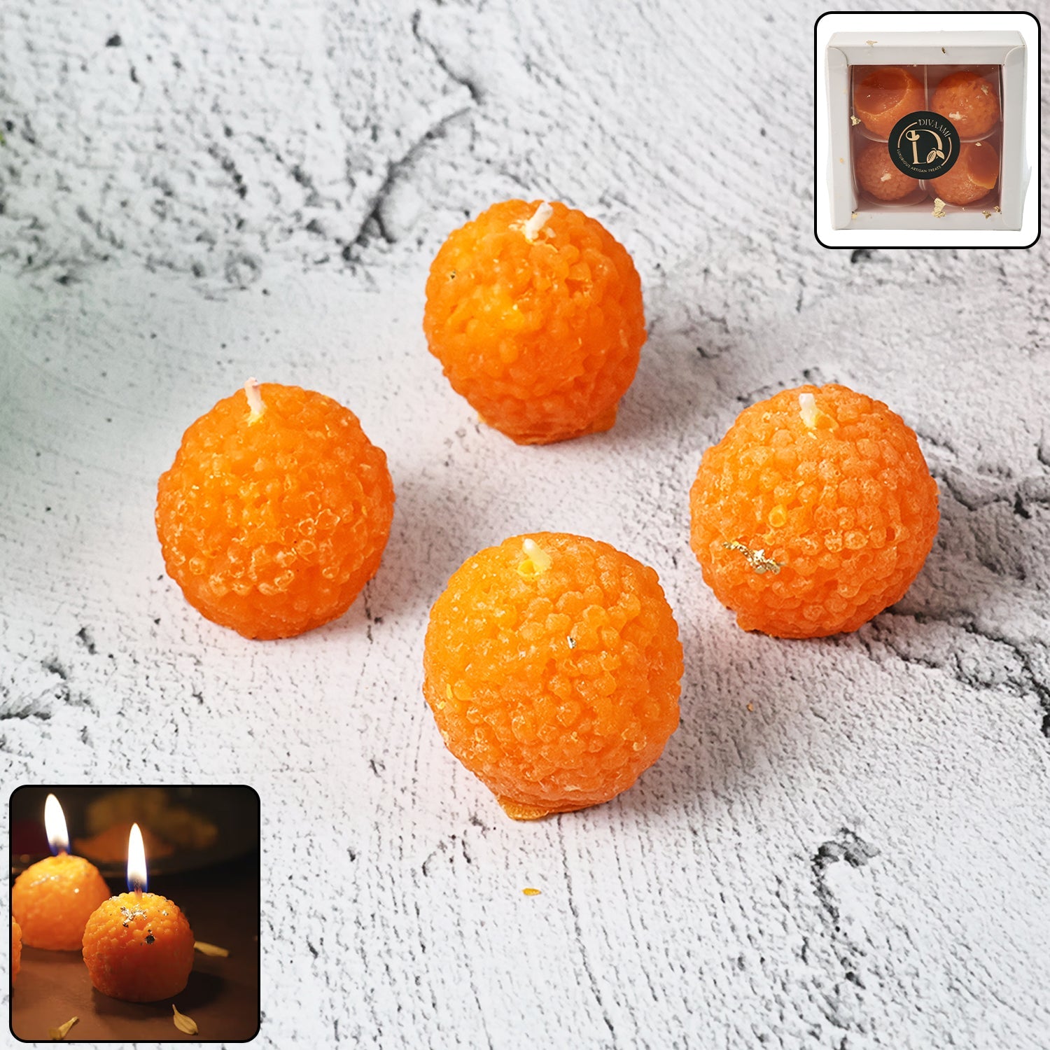 Handmade laddu shaped decorative wax candle for festive home décor