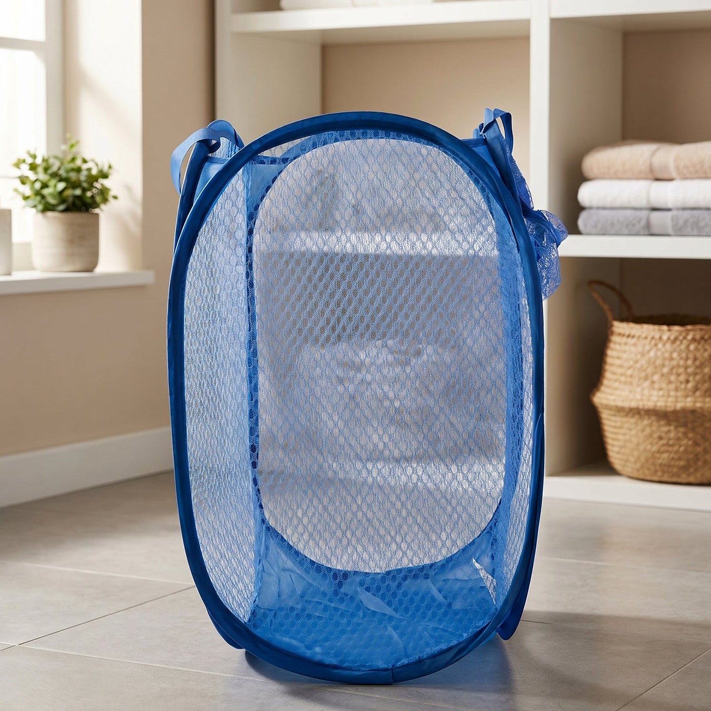 Foldable laundry hamper with handles for easy carrying