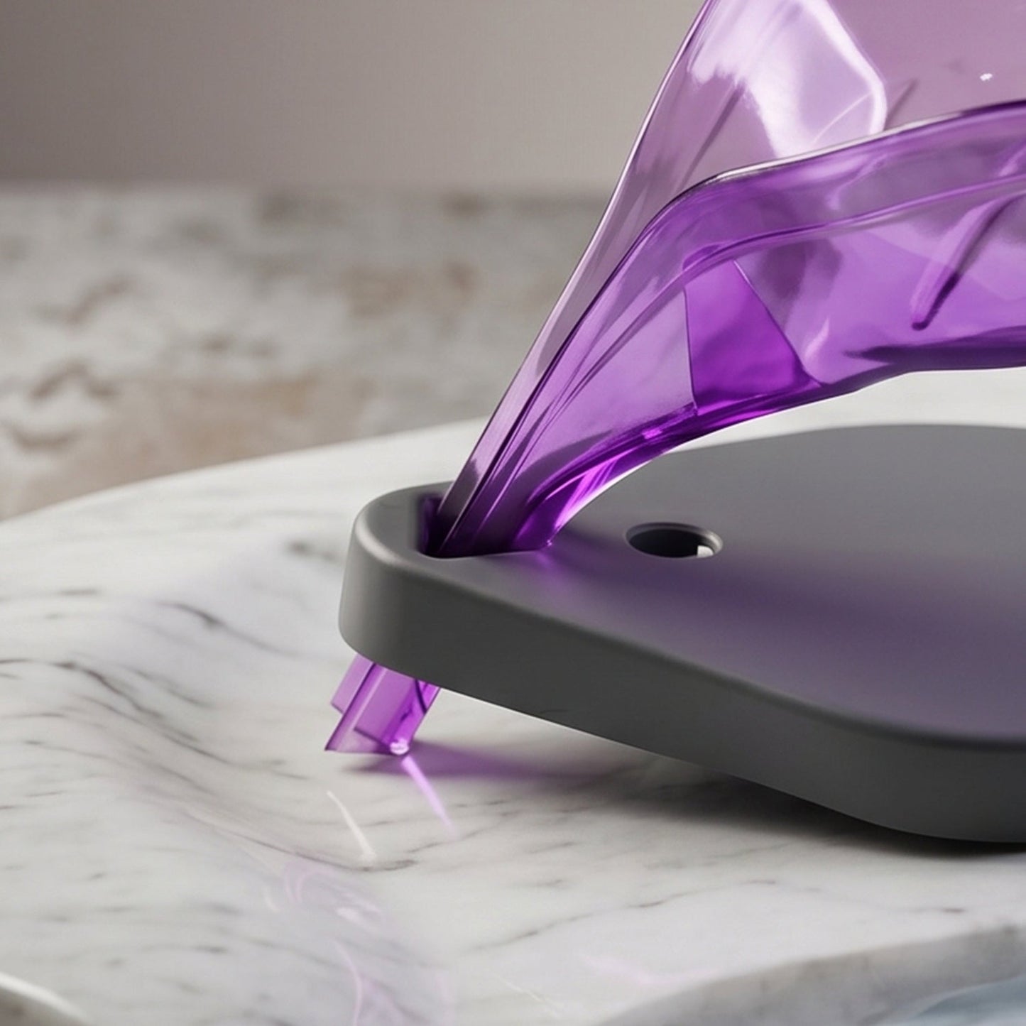 Leaf style soap tray holder storing soap near sink.