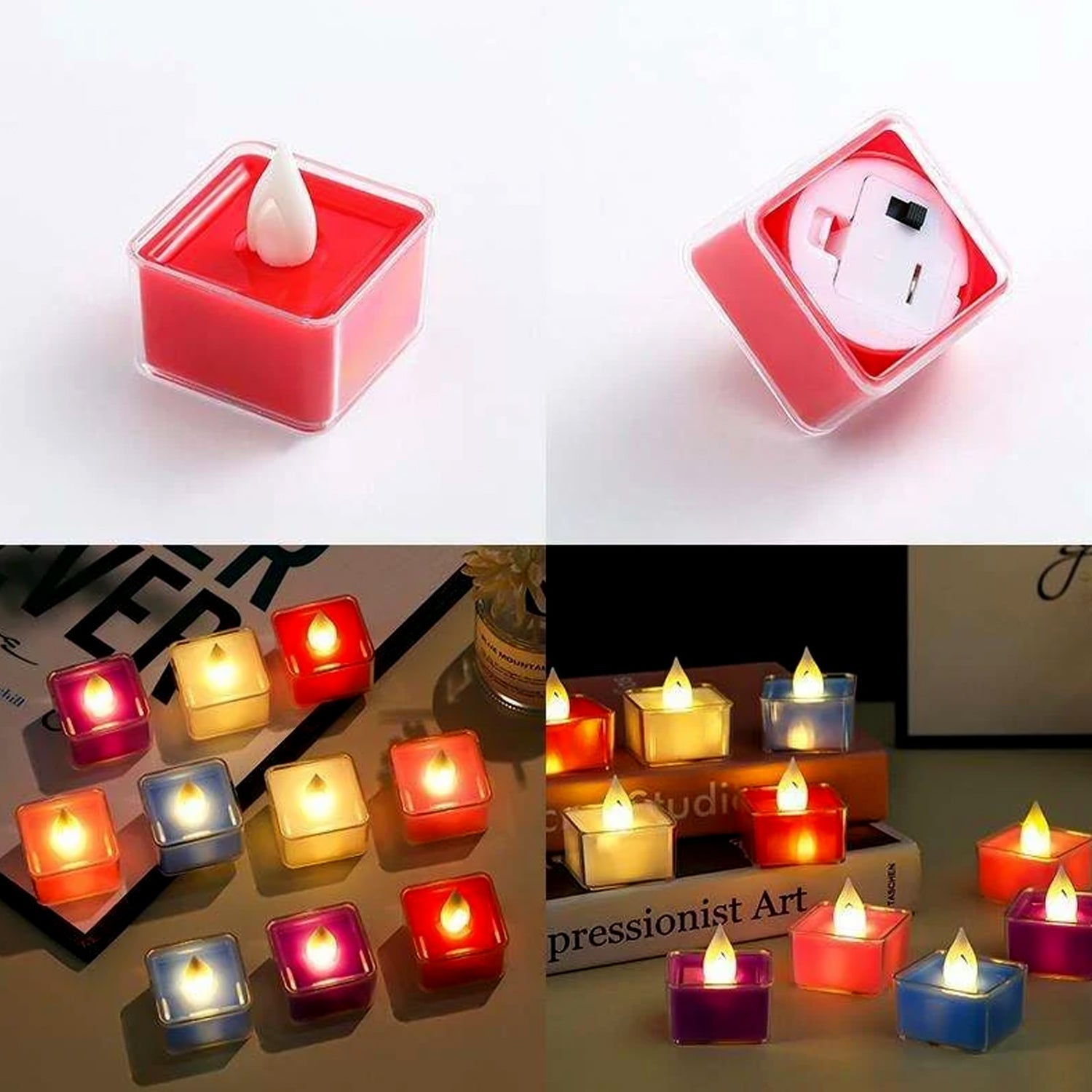 Varied colors of multi-color LED tealight candles adding charm to pooja ceremonies