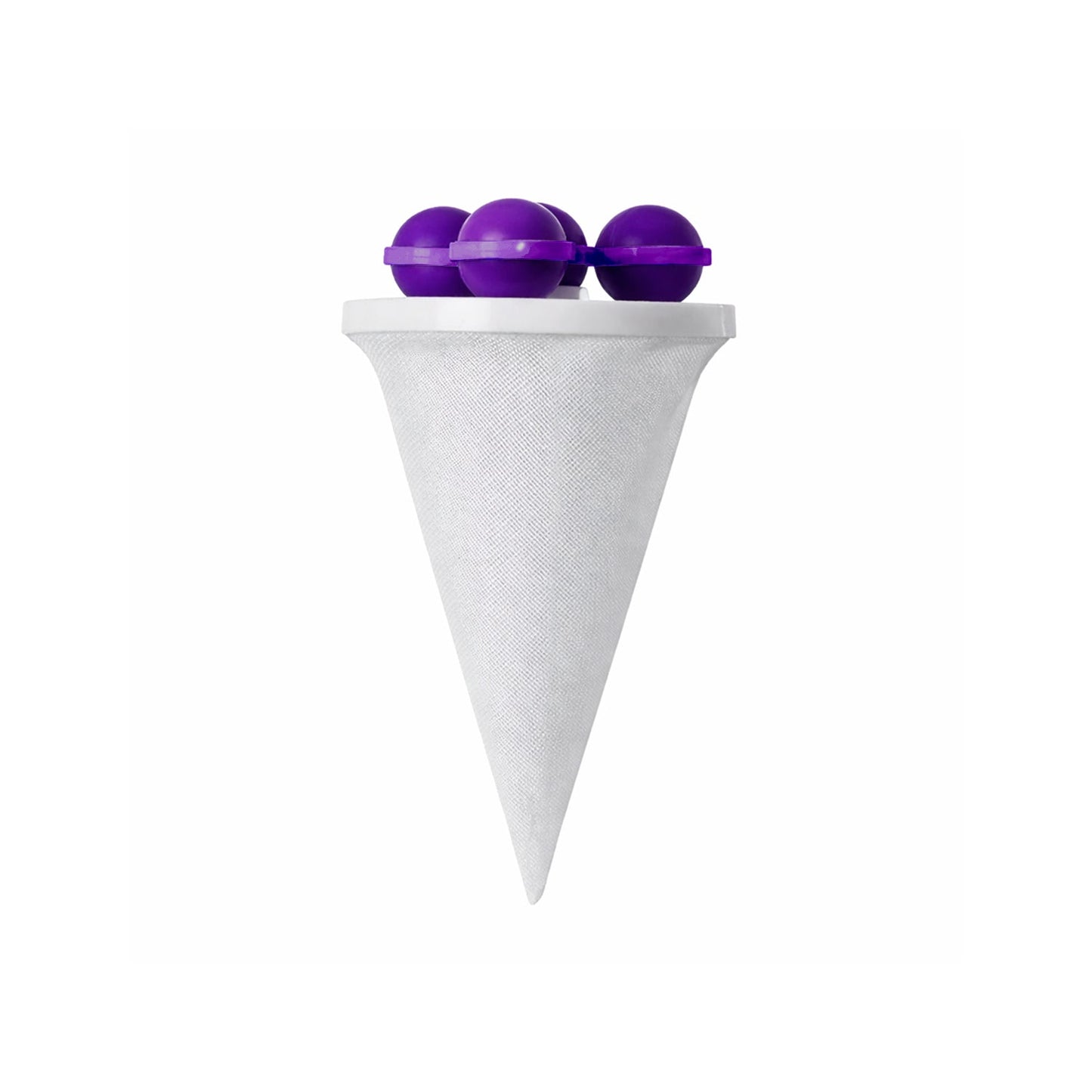 Laundry lint catcher ball positioned in washing machine
