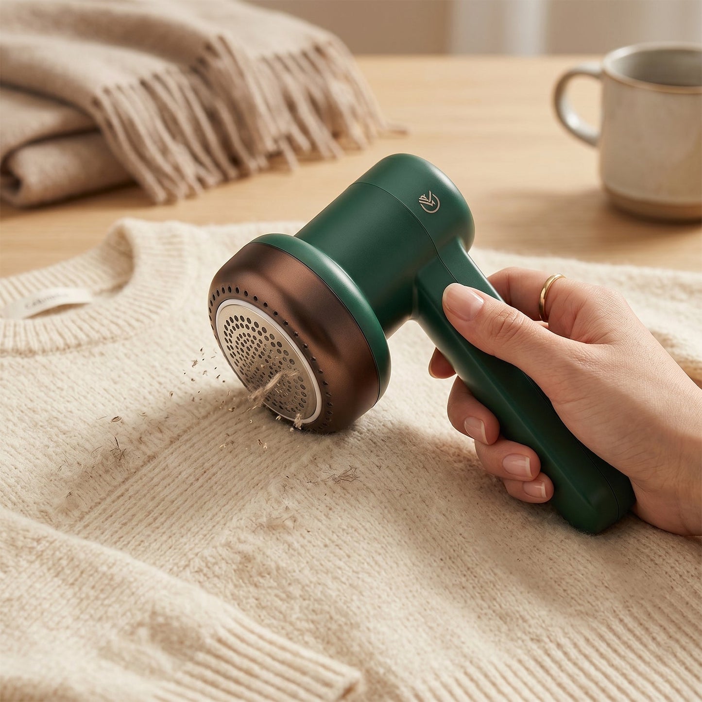 Clothes fuzz and pill remover in action
