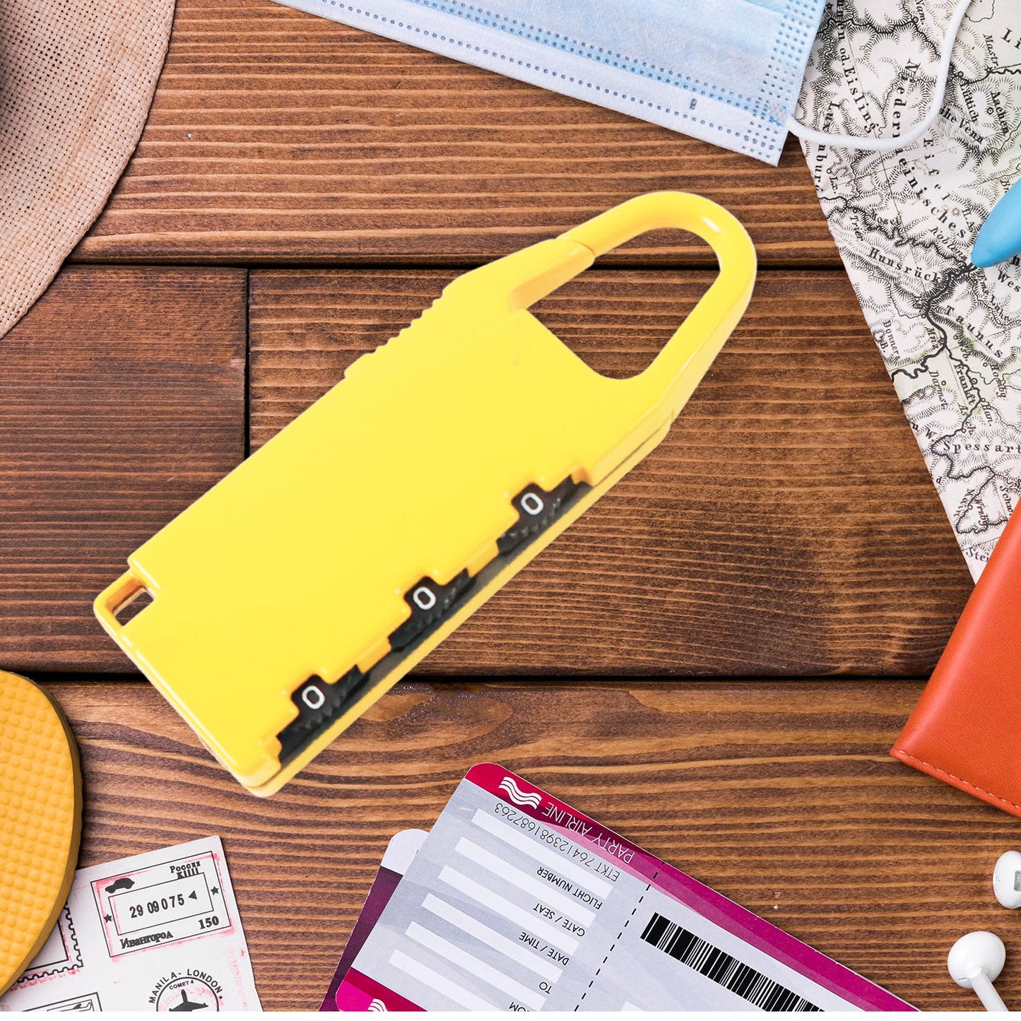 Portable travel lock with smooth rotating dials for easy code setting.